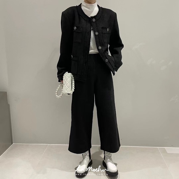 小香風無腰頭八分寬褲